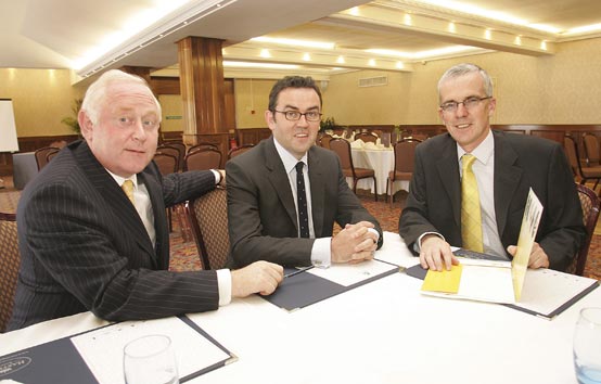 David Malseed, left, and Gary McGuigan enjoy a joke with John Henning, Head of Agriculture, Northern Bank at the NIGTA lunch