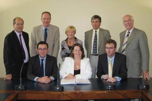 Ni Grain Trade Association representatives and industry partners who met with Michelle Gildernew, Minister for Agriculture, to lobby on GM approvals and DARD's contingency plans if these were not updated. Back row: Graham Furey, UFU President; Owen Brennan, Chairman LMC; Doris Leeman, Executive Secretary, NIGTA; Richard Moore, chairman NI Food and Drink Association; Eric Reid, Production Director, Moy Park. Front row - Gary McGuigan, President , NIGTA; Garth Boyd, Vice President.