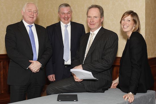 Owen Brennan, second right, the new President of NIGTA pictured at the Grain Trade AGM along with from left: David Malseed, Honorary Secretary; Stephen Burrell, Honorary Treasurer and outgoing President Claudine Heron. Picture: Columba O'Hare