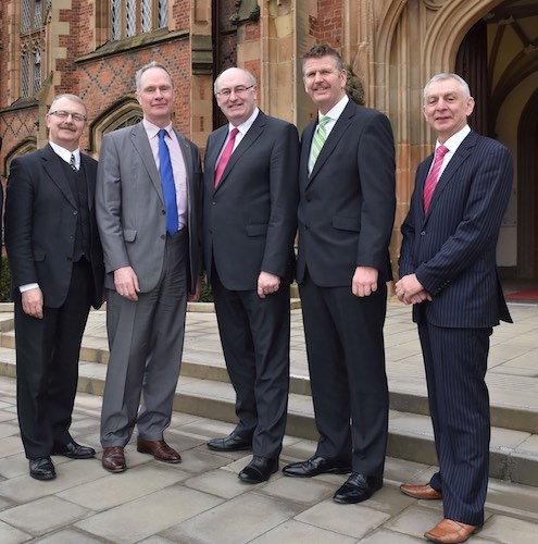 Pictured at the meeting, from left: Prof James McElnay,Pro Vice Chancellor QUB, Owen Brennan, Devenish Nutrition, Commissioner Hogan, Alan  Gibson, Moy Park and Robin Irvine, NIGTA. Photograph: Simon Graham/Harrison Photography